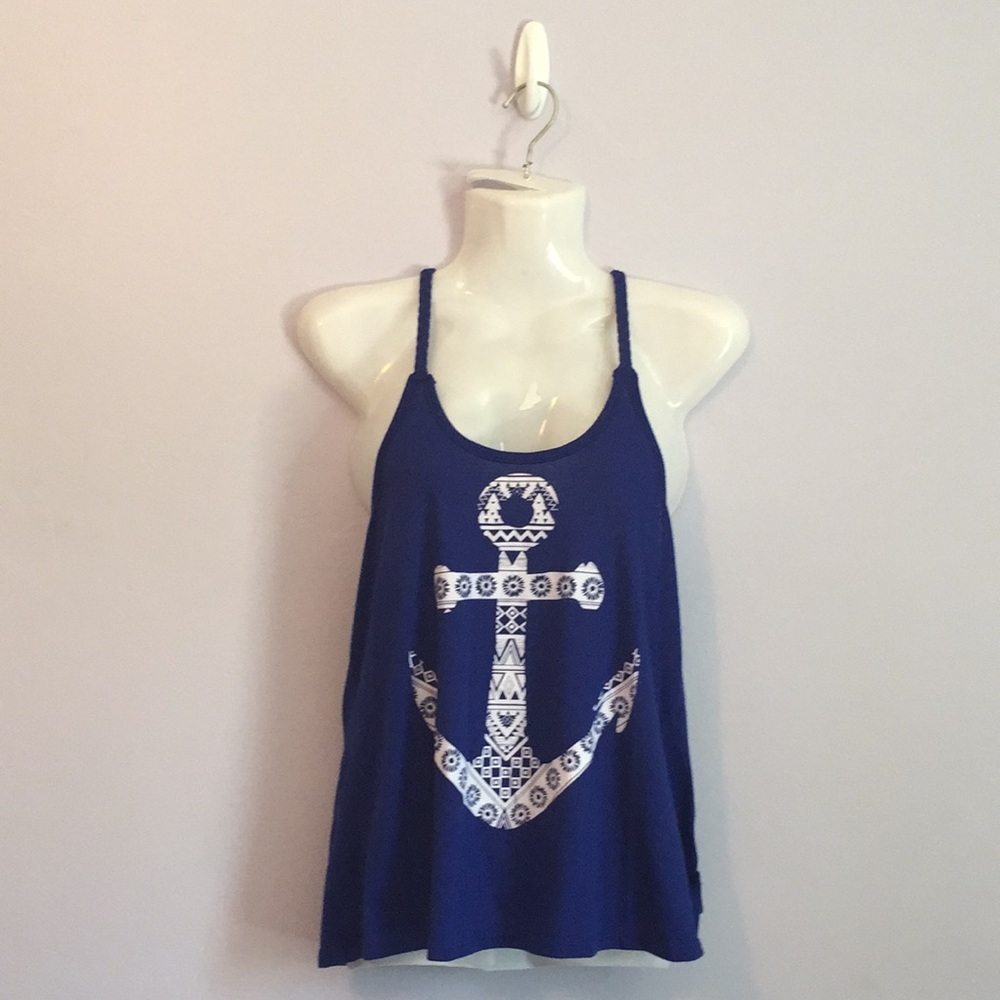 Nobo Blue racerback anchor tank top size small